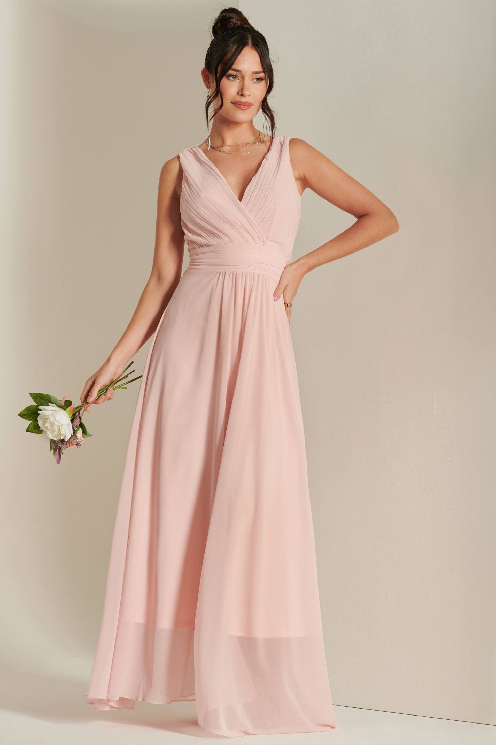 Jolie Moi Light Pink Pleated Bodice Chiffon Maxi Dress - Image 5 of 6