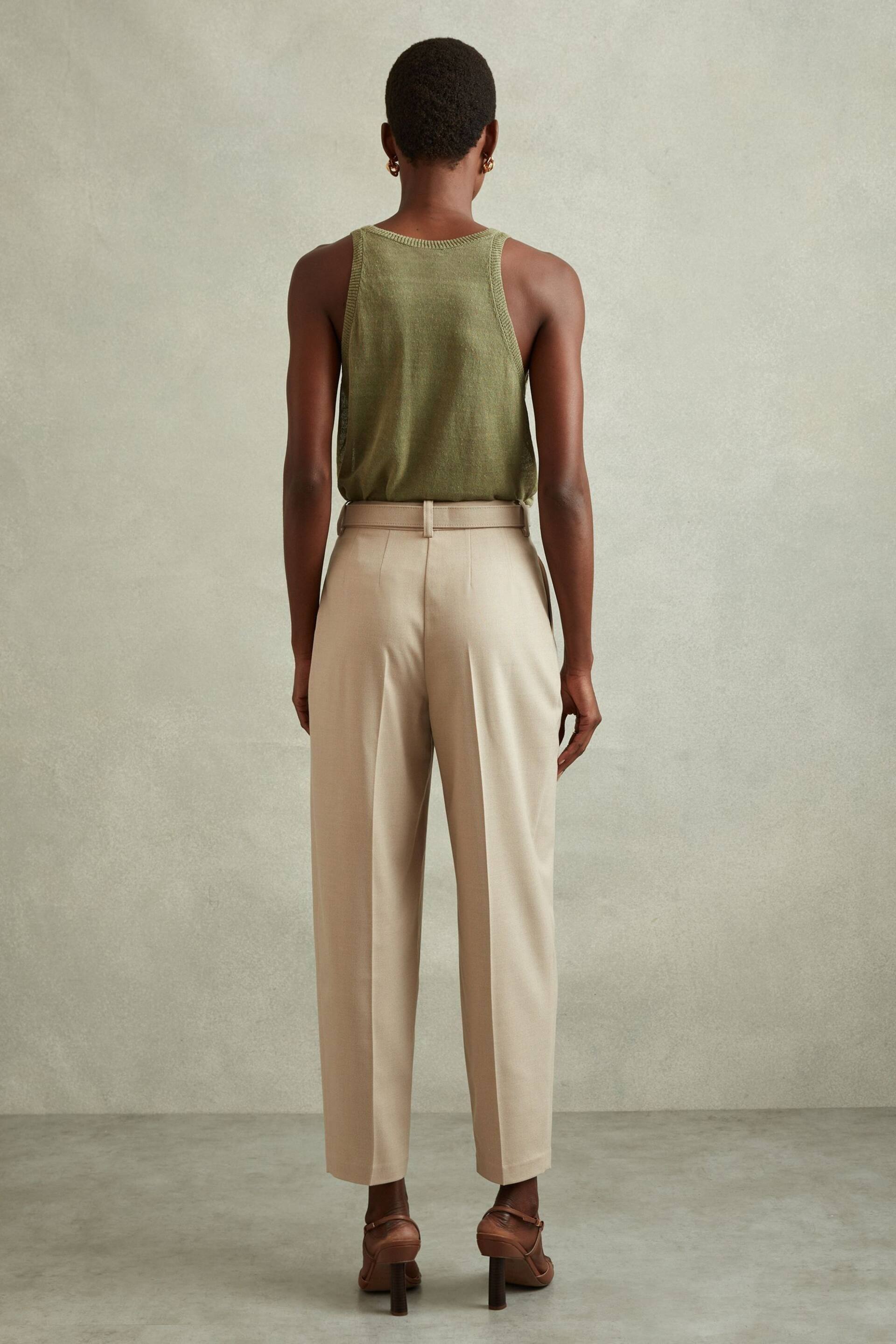 Reiss Neutral Freja Petite Tapered Belted Trousers - Image 5 of 7
