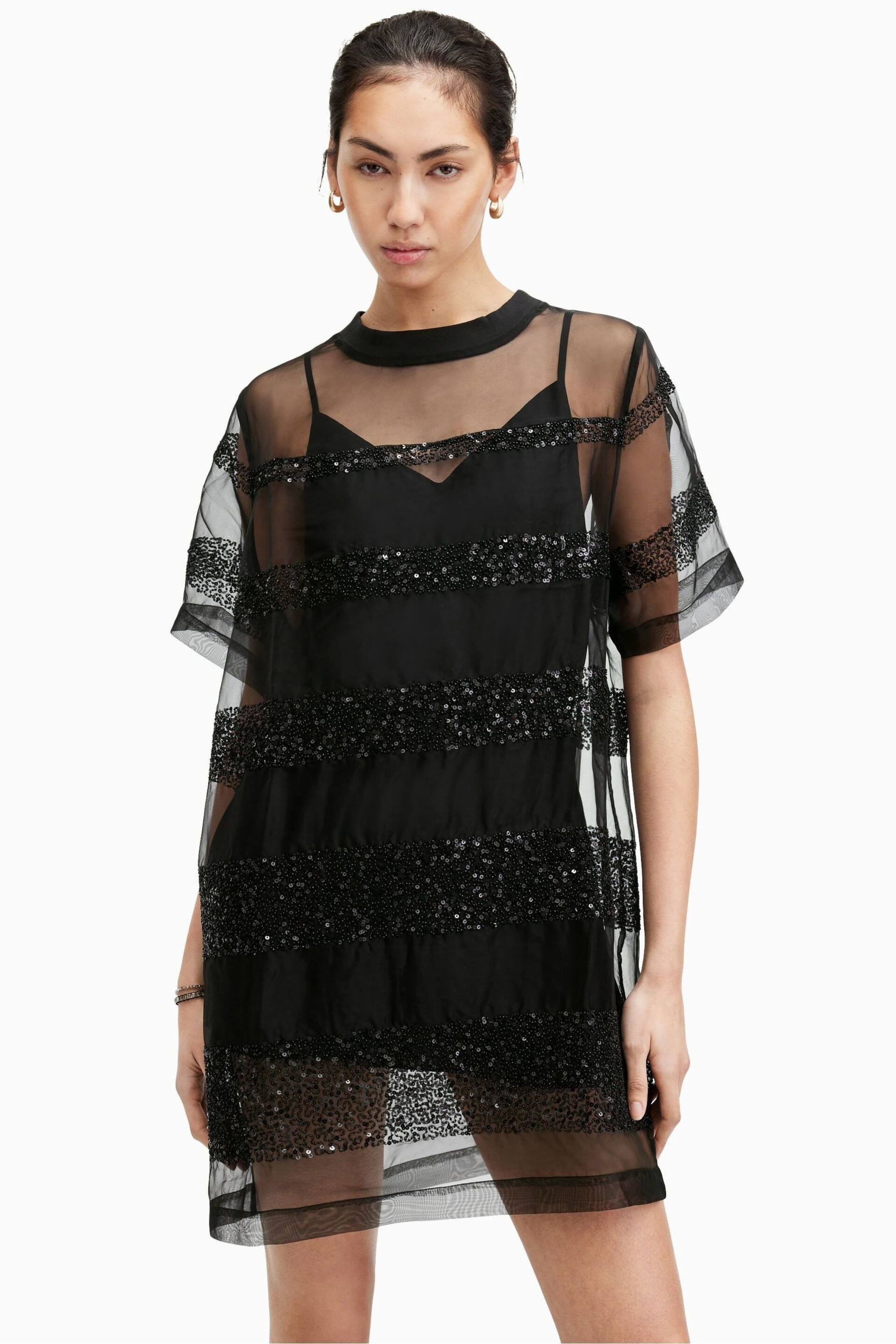 AllSaints Black Embroidered Izabela Dress - Image 1 of 7