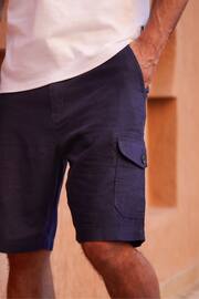 Threadbare Navy Linen Blend Cargo Shorts - Image 4 of 4