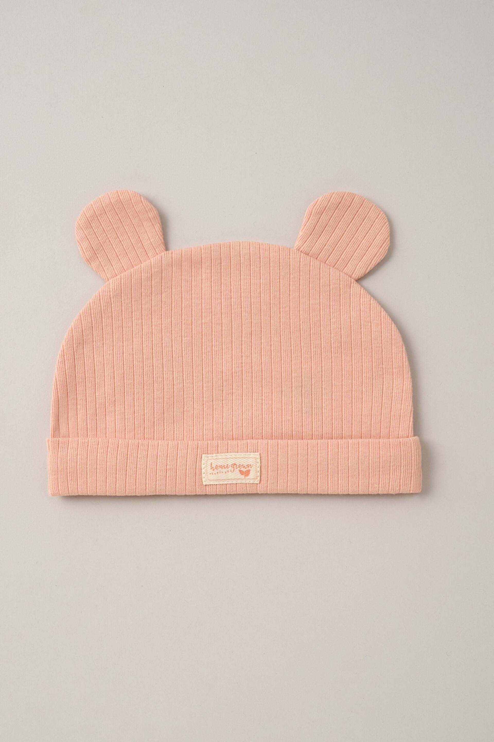 Homegrown Pink 3 Piece Ribbed Bodysuit Joggers And Bear Hat Set - Image 3 of 5