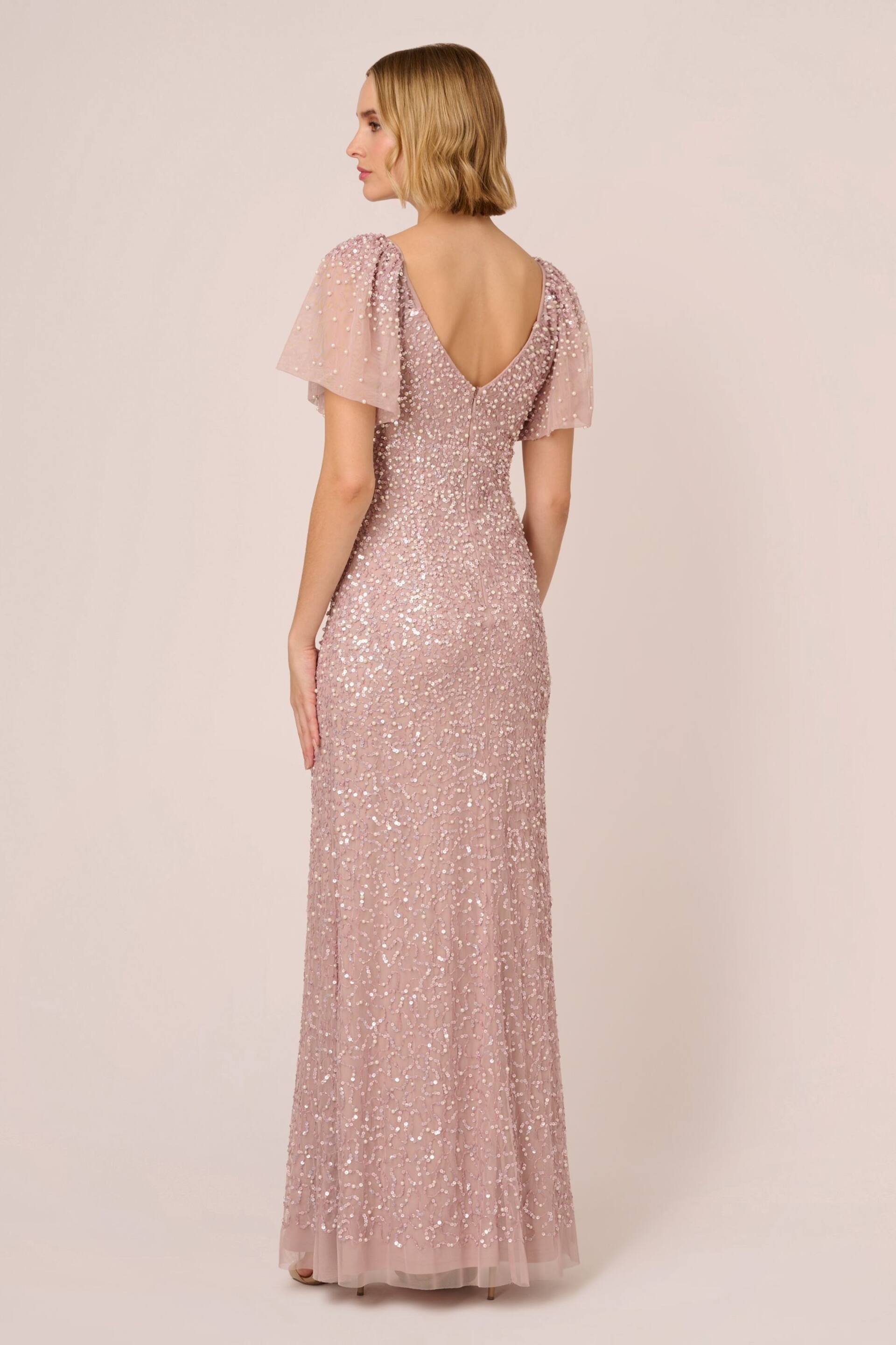 Adrianna Papell Pink V-Neck Beaded Mesh Long Dress - Image 2 of 7