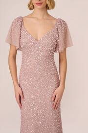 Adrianna Papell Pink V-Neck Beaded Mesh Long Dress - Image 4 of 7