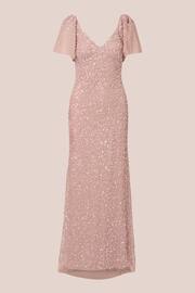 Adrianna Papell Pink V-Neck Beaded Mesh Long Dress - Image 6 of 7