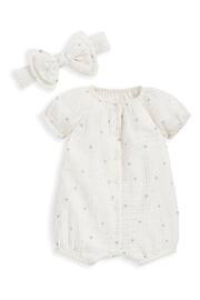 Mamas & Papas Ditsy Floral Print White Romper And Headband Set 2 Piece - Image 2 of 3