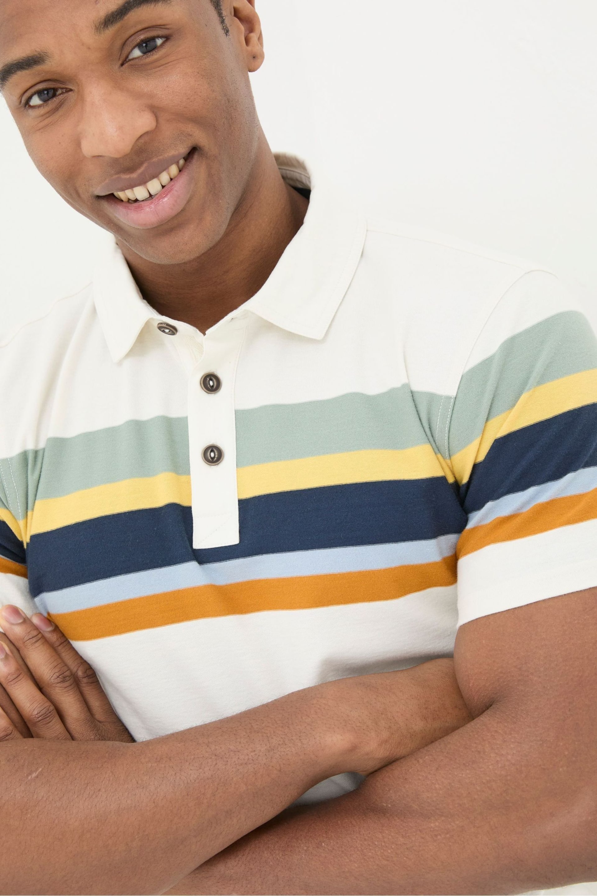 FatFace Natural Perranporth Chest Stripe Polo Shirt - Image 3 of 4
