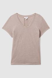 Reiss Mink Lottie Marled Linen V-Neck T-Shirt - Image 2 of 6