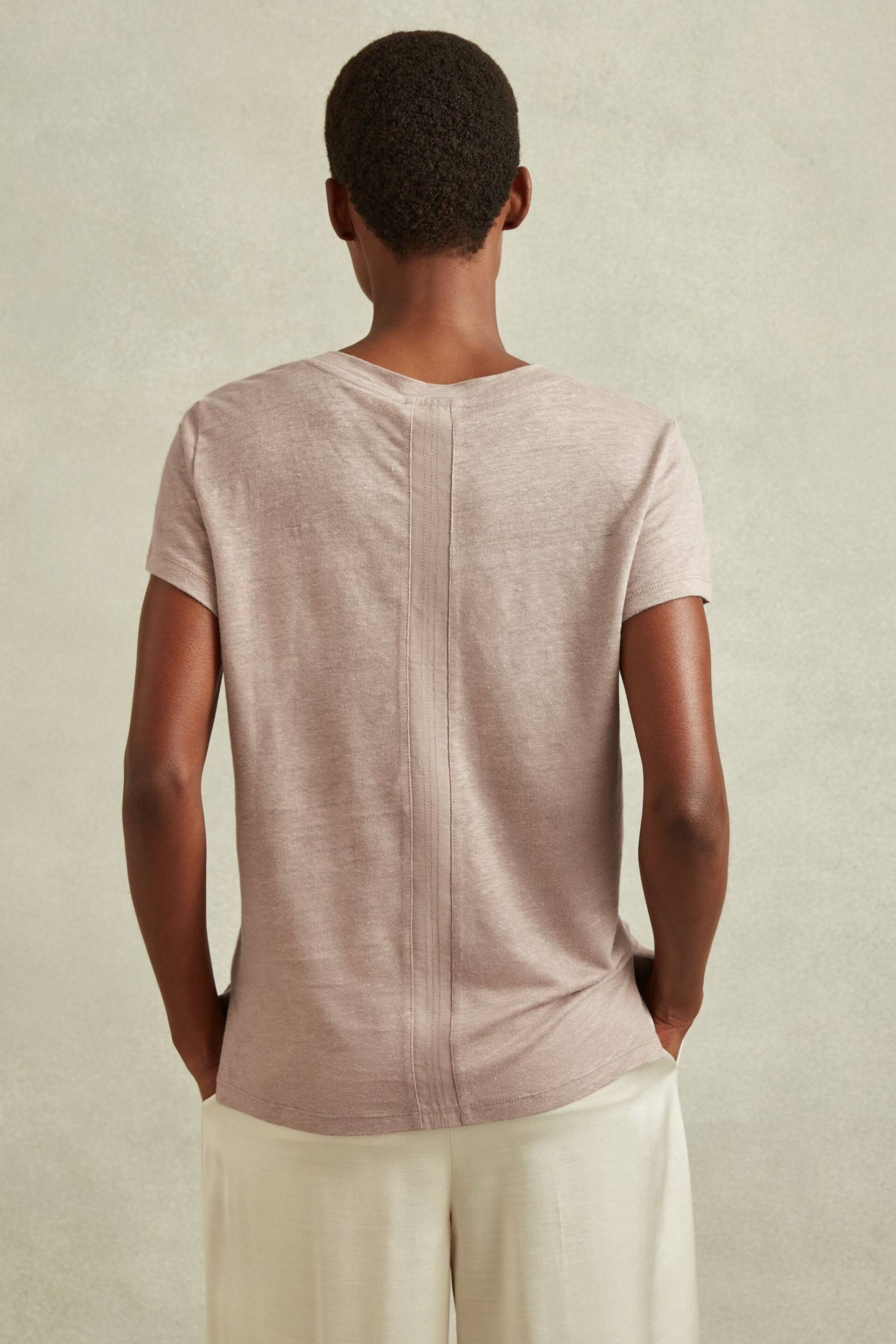 Reiss Mink Lottie Marled Linen V-Neck T-Shirt - Image 3 of 6