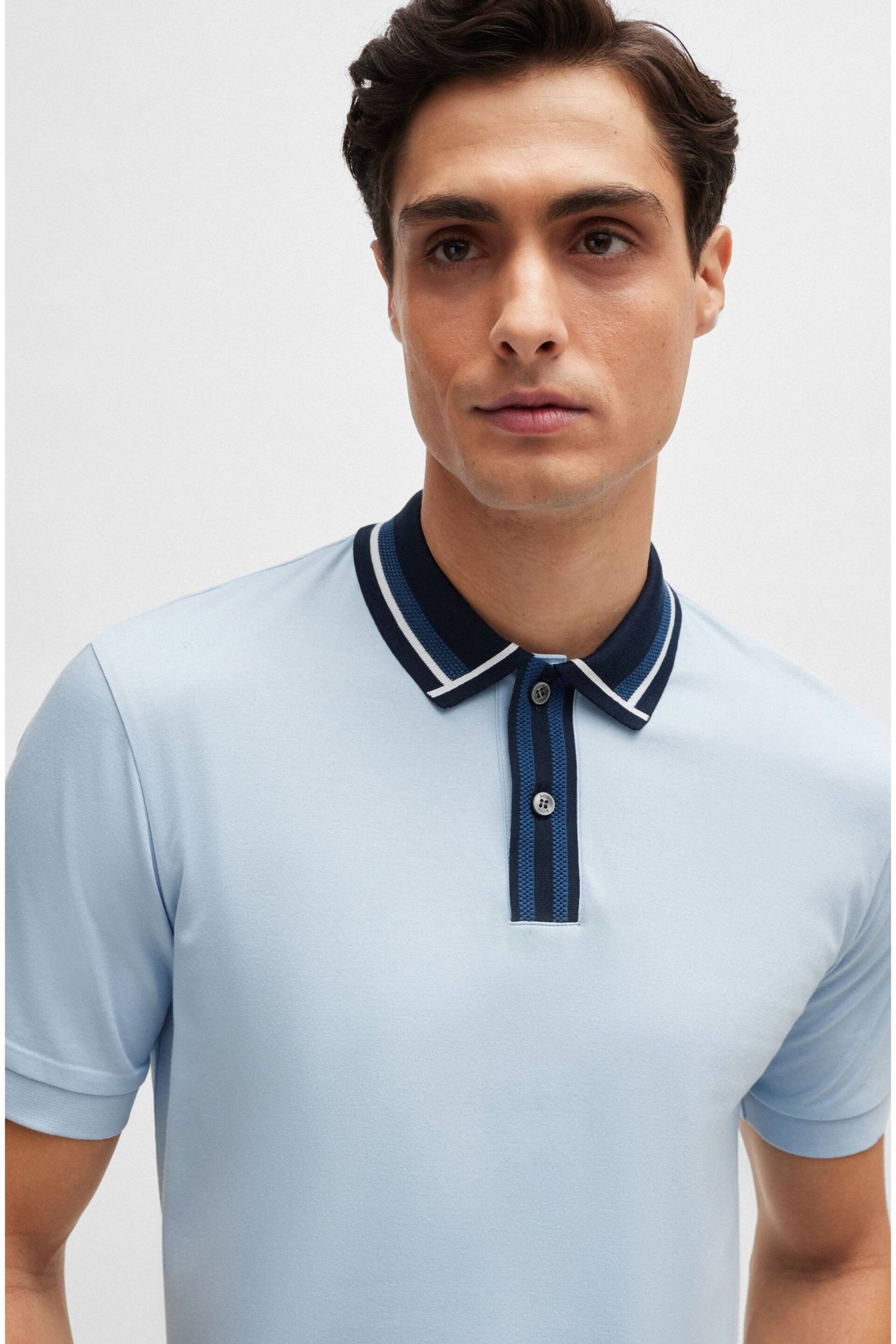 BOSS Blue Contrast Collar Slim Fit Polo Shirt - Image 1 of 5