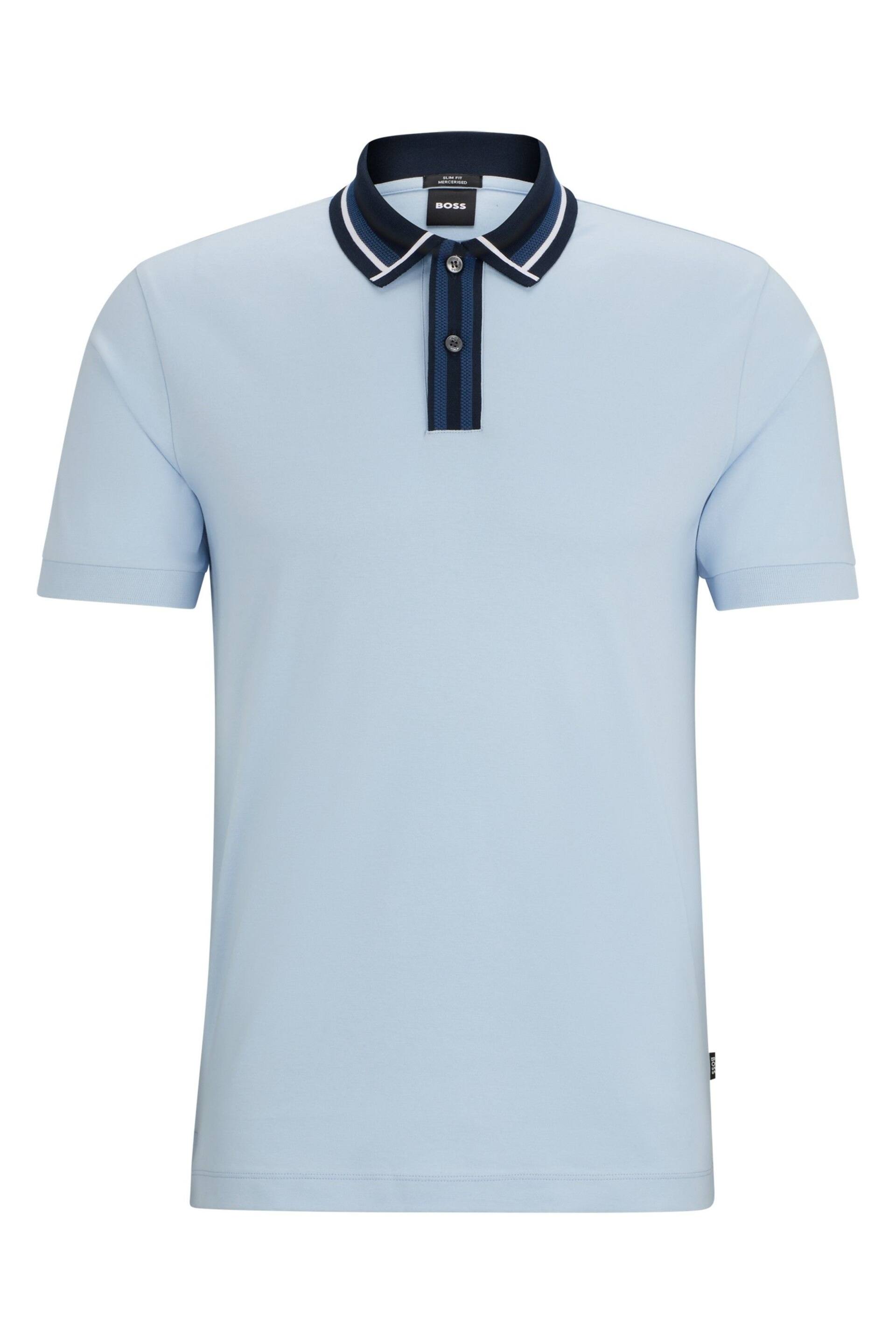 BOSS Blue Contrast Collar Slim Fit Polo Shirt - Image 5 of 5