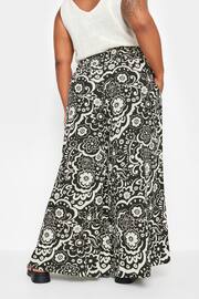 Yours Curve Black Floral Print Shirred Wide Leg Trousers - Image 2 of 5