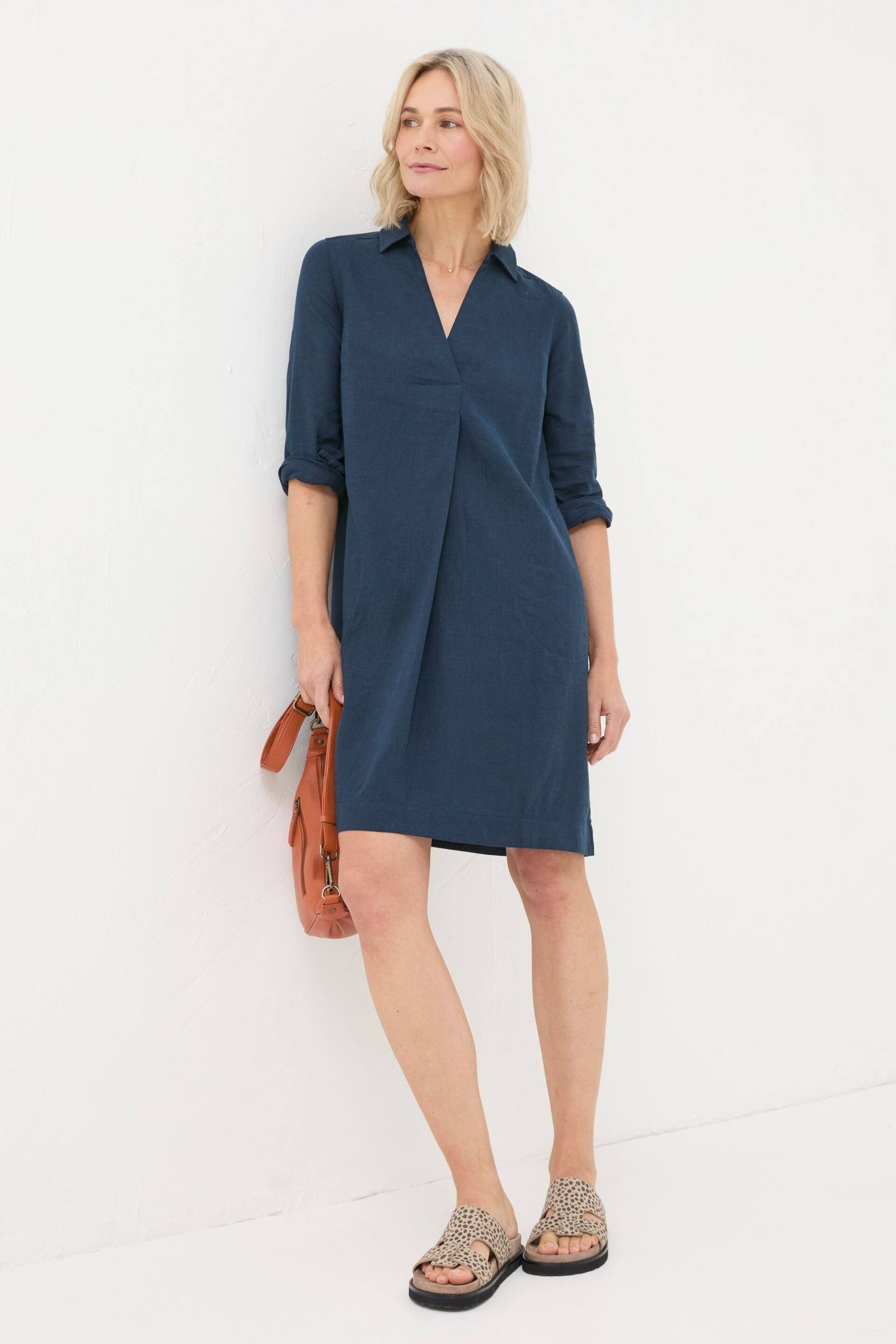 FatFace Blue Mina Linen Blend Tunic Dress - Image 1 of 6