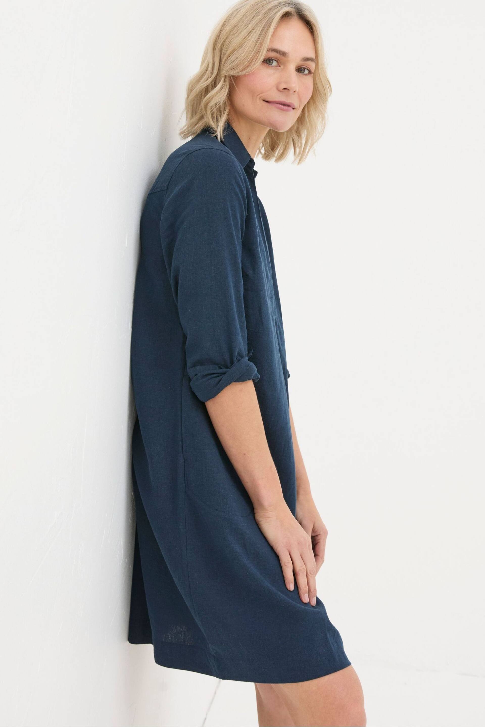 FatFace Blue Mina Linen Blend Tunic Dress - Image 4 of 6