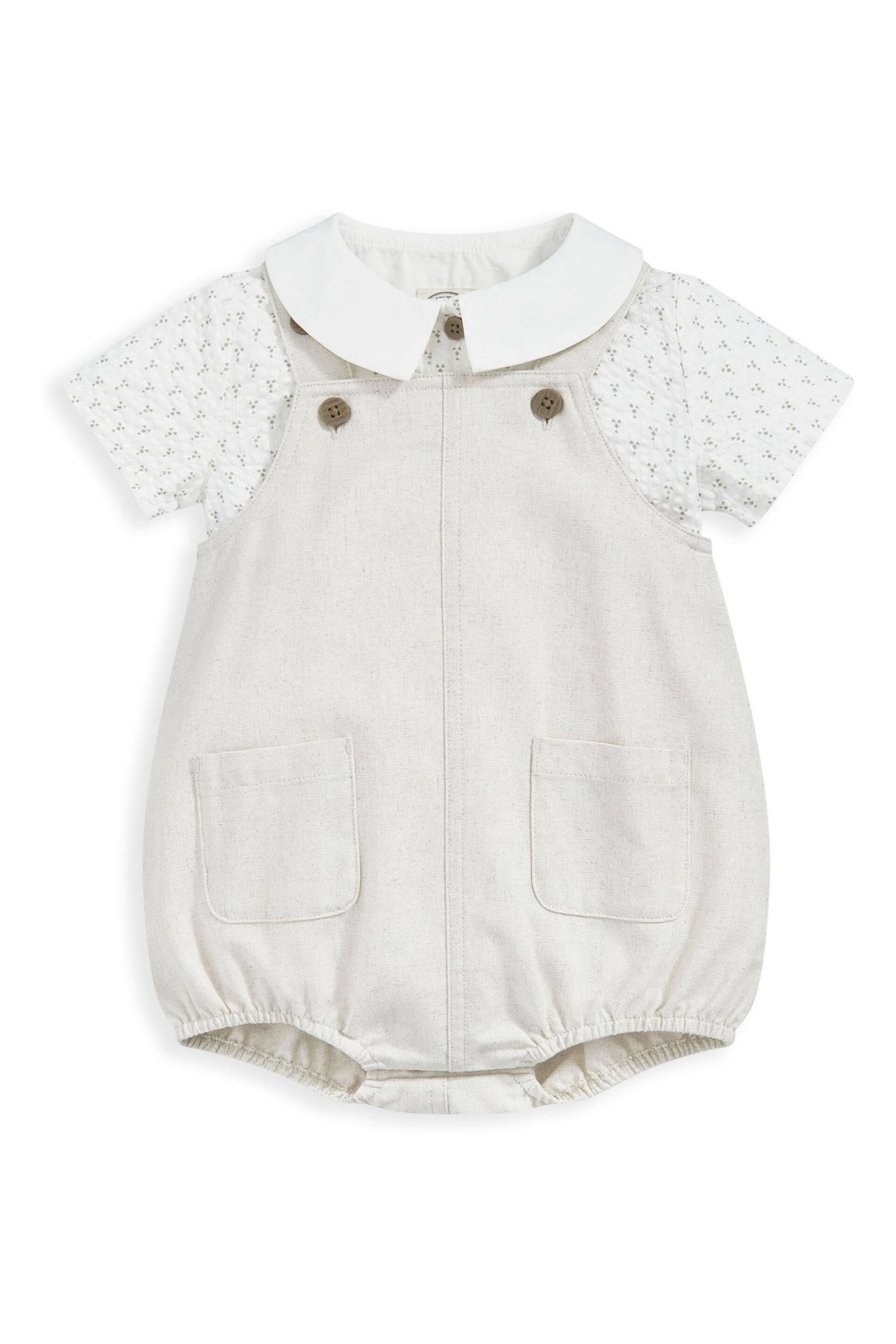 Mamas & Papas x Laura Ashley Cream Nutmeg Print Shirt And Dungaree Set 2 Piece - Image 3 of 5