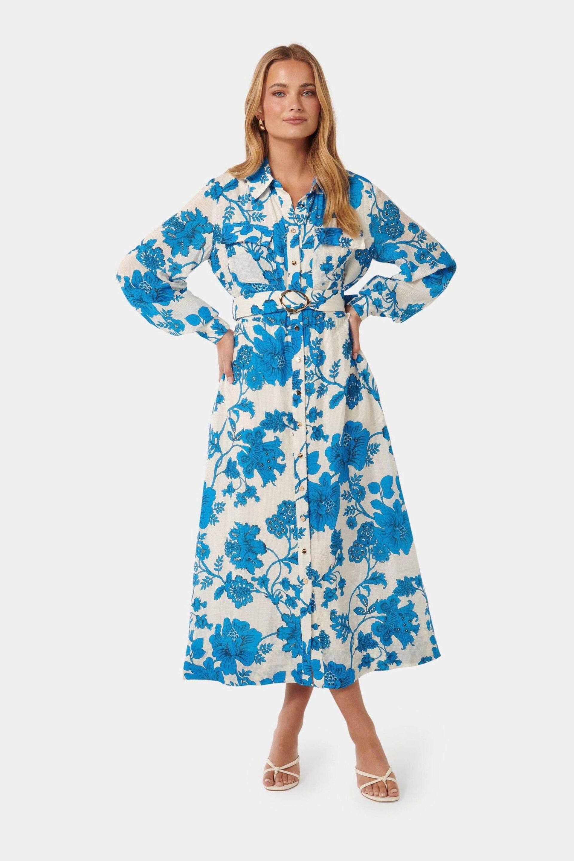 Forever New Blue Janie Printed Shirt Midi Dress - Image 1 of 4