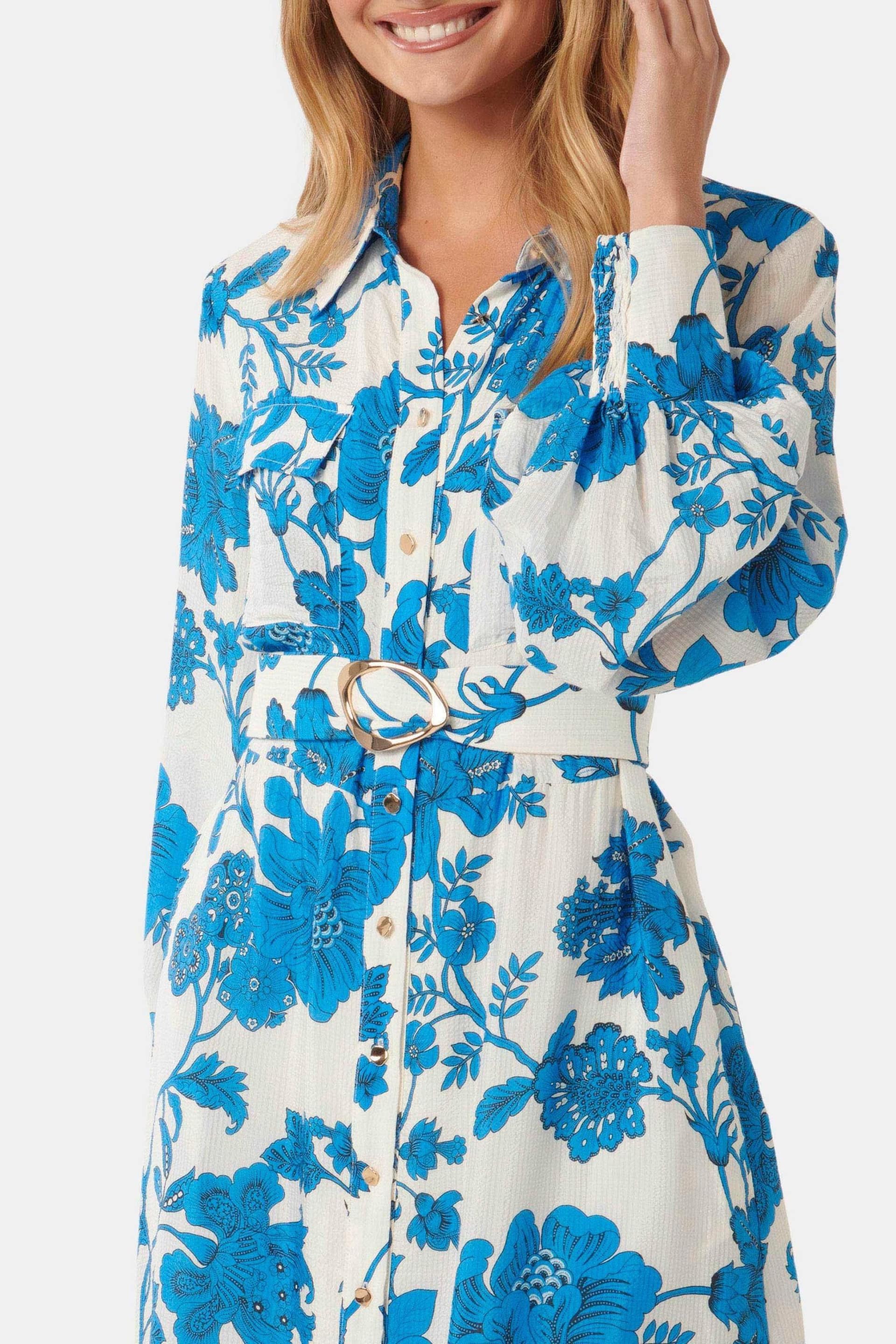 Forever New Blue Janie Printed Shirt Midi Dress - Image 2 of 4