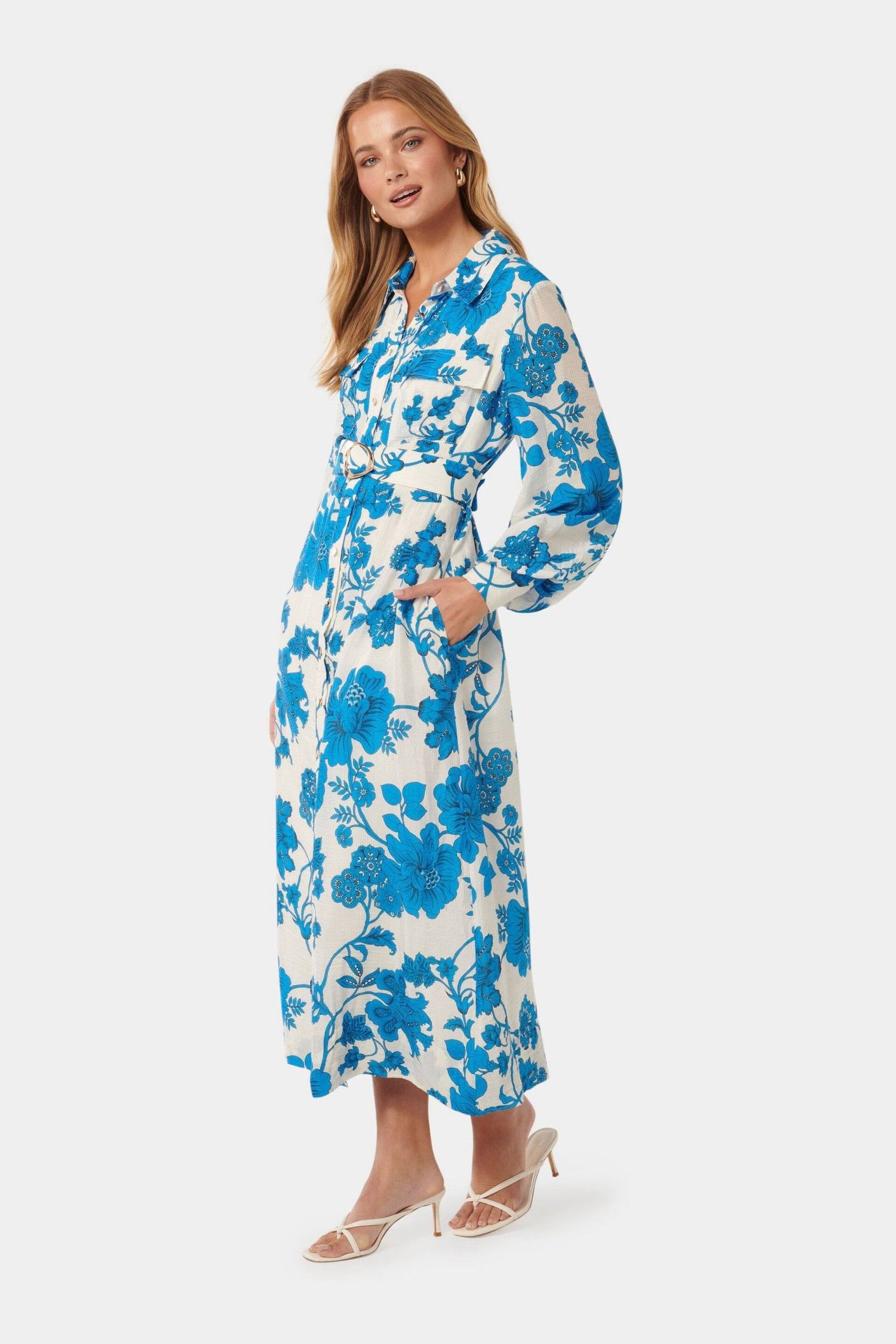 Forever New Blue Janie Printed Shirt Midi Dress - Image 3 of 4