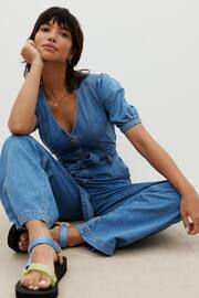 Oliver Bonas Blue Denim Puff Sleeve Jumpsuit - Image 3 of 9