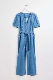 Oliver Bonas Blue Denim Puff Sleeve Jumpsuit - Image 4 of 9