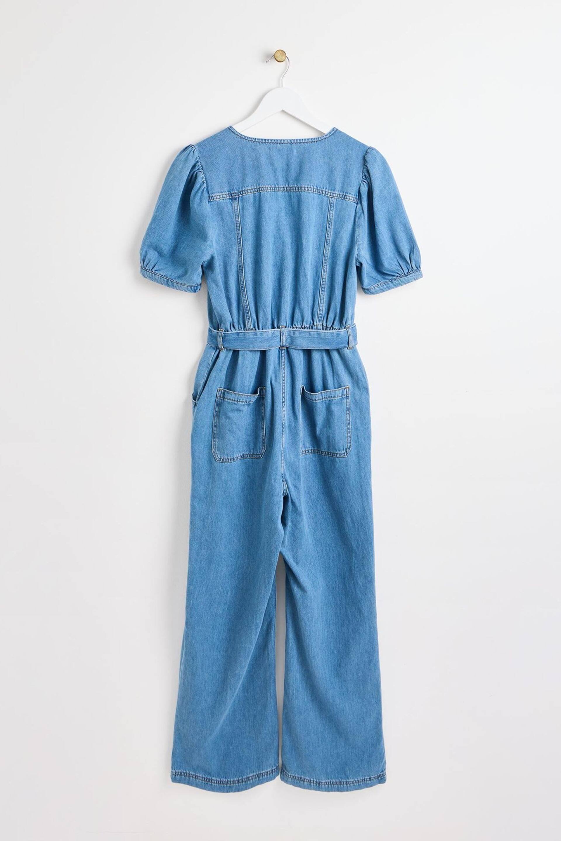 Oliver Bonas Blue Denim Puff Sleeve Jumpsuit - Image 5 of 9