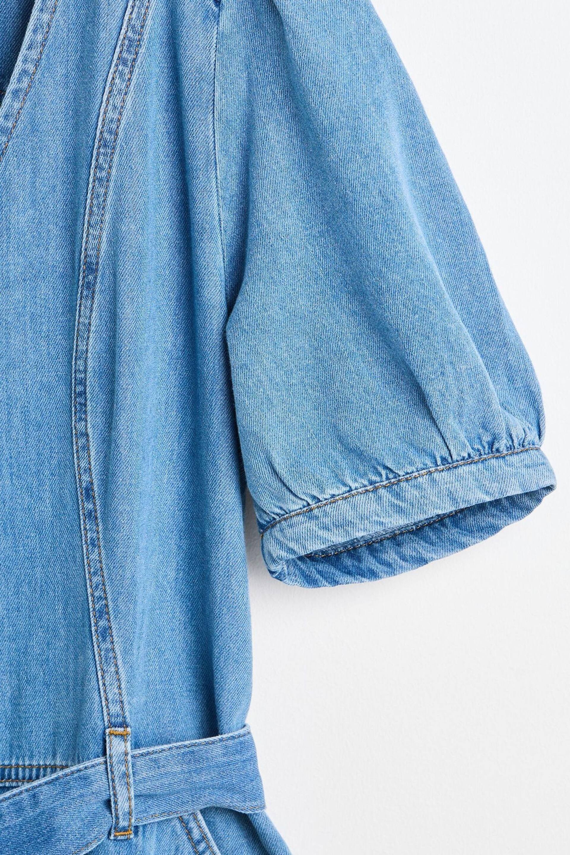 Oliver Bonas Blue Denim Puff Sleeve Jumpsuit - Image 7 of 9