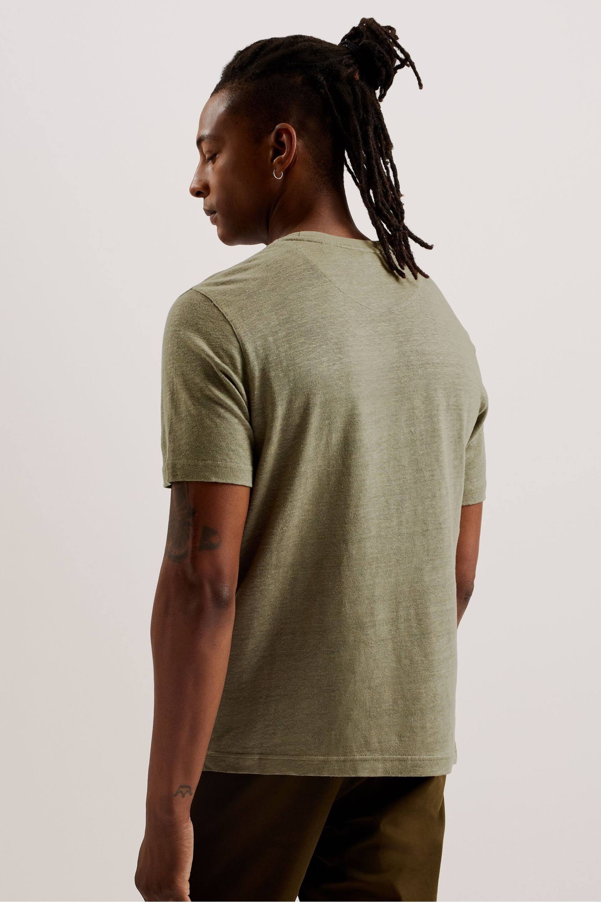 Ted Baker Green Regular Flinlo Linen T-Shirt - Image 4 of 5