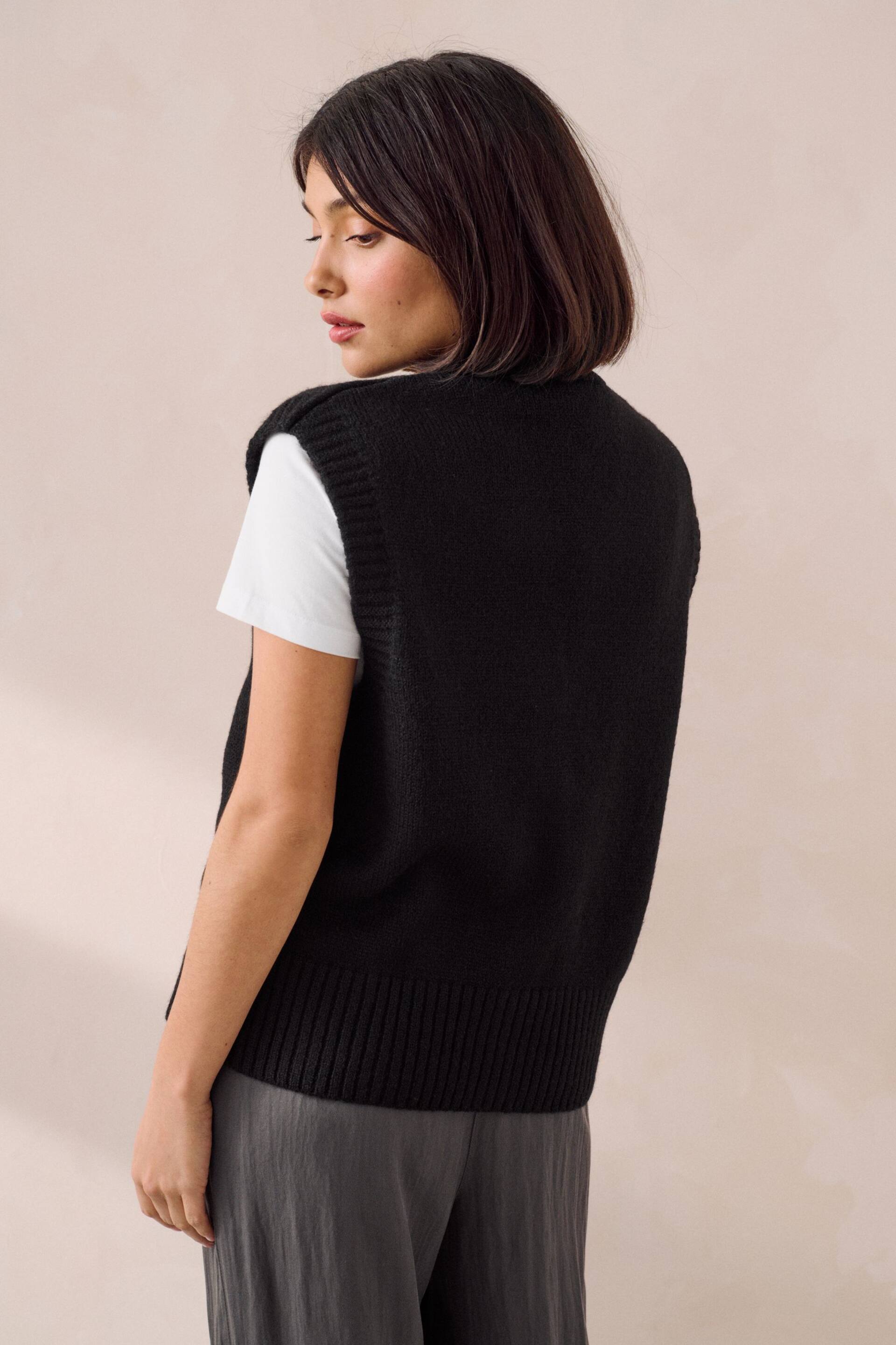 Black Button Front Knitted Tank Top - Image 2 of 6
