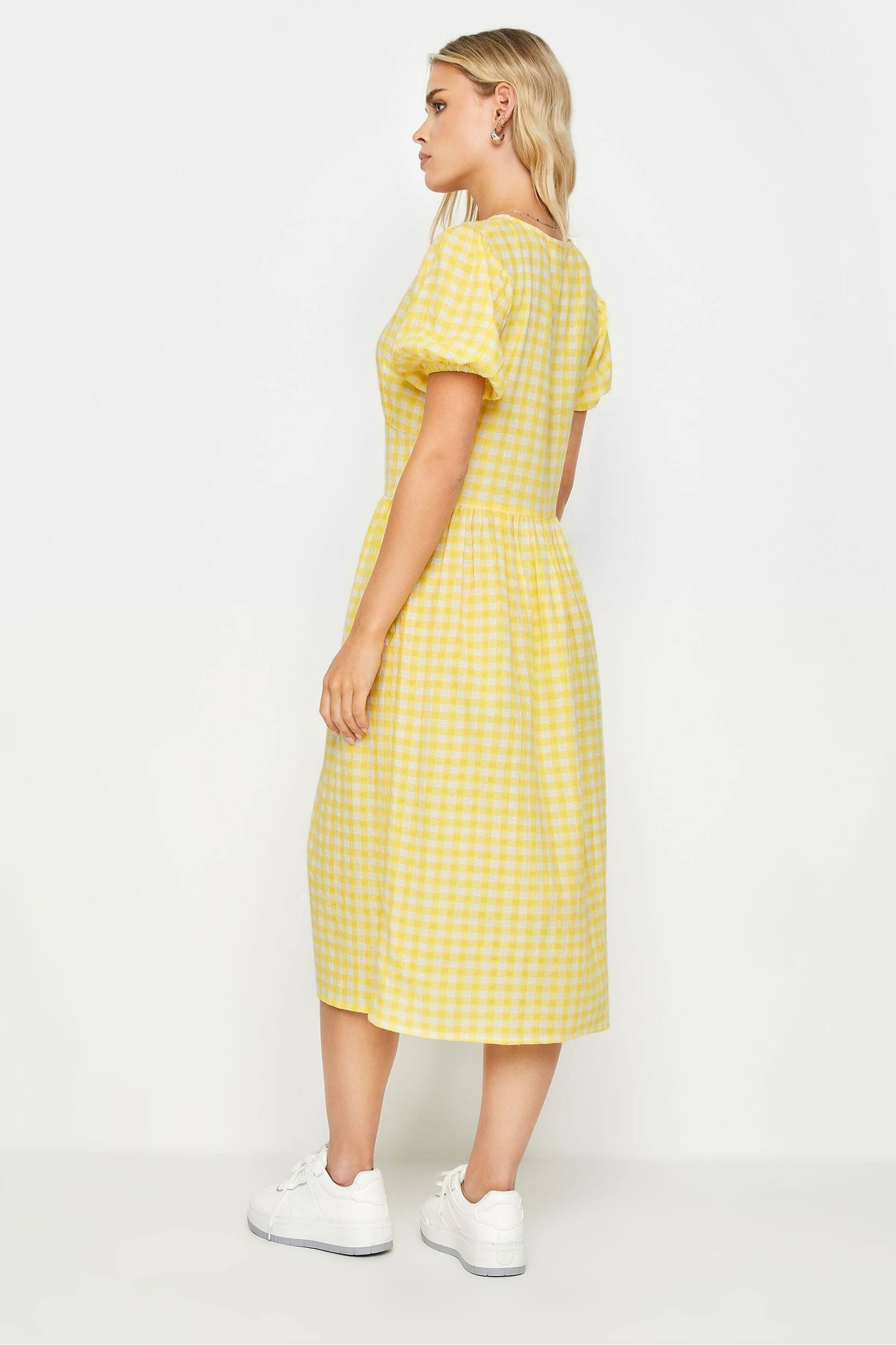 PixieGirl Petite Yellow Yellow Gingham Print Button Through Midi Dress - Image 3 of 5
