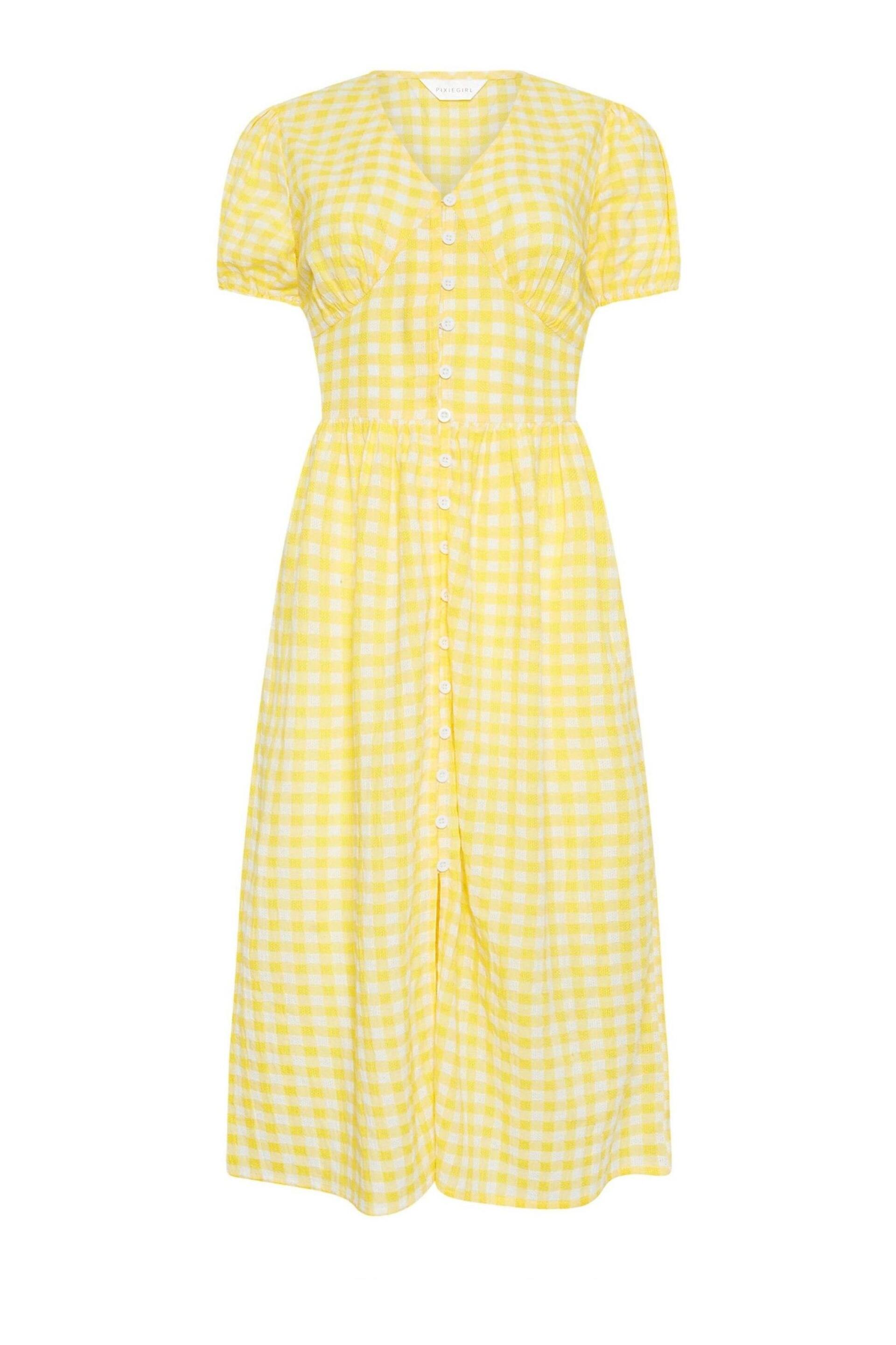 PixieGirl Petite Yellow Yellow Gingham Print Button Through Midi Dress - Image 5 of 5