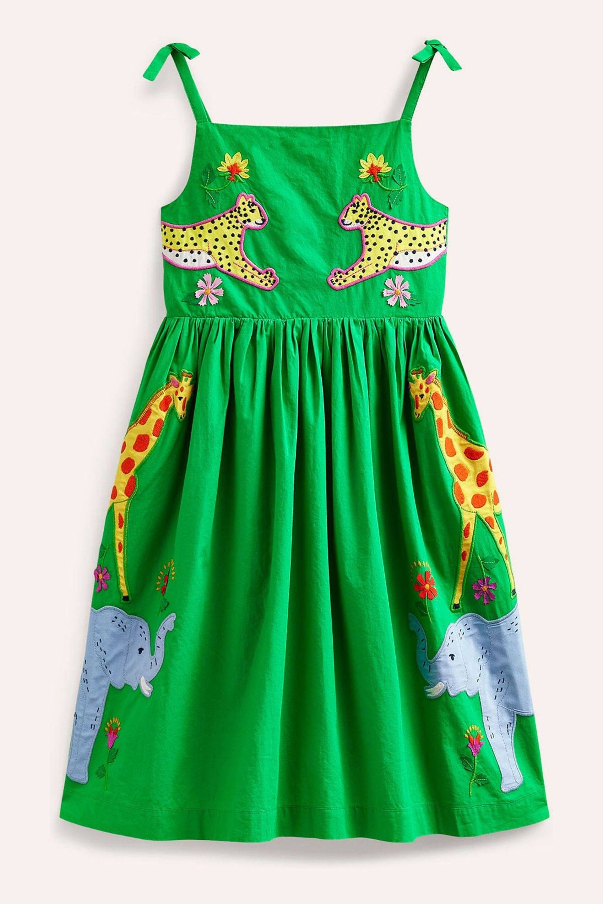 Boden Green Appliqué Animal Safari Cotton Dress - Image 1 of 3