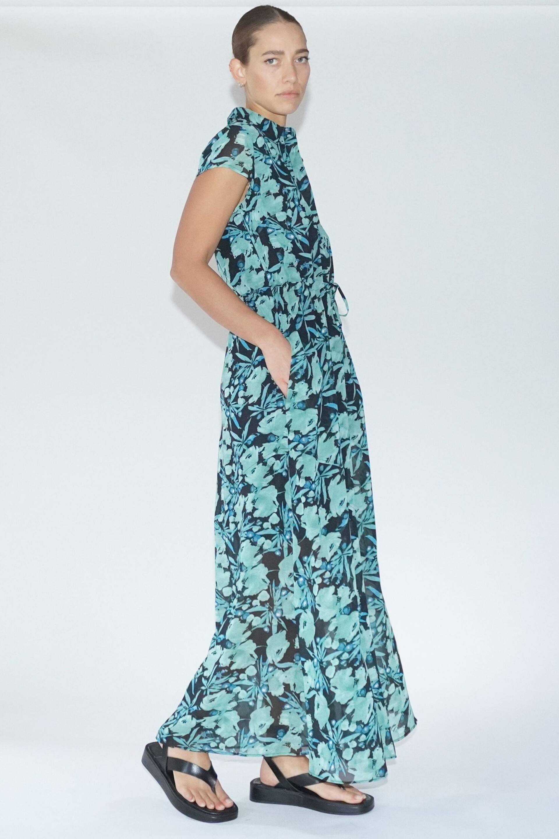 Religion Green Floral Maxi Midi Shirt Dress With Tie Waist - Image 6 of 7