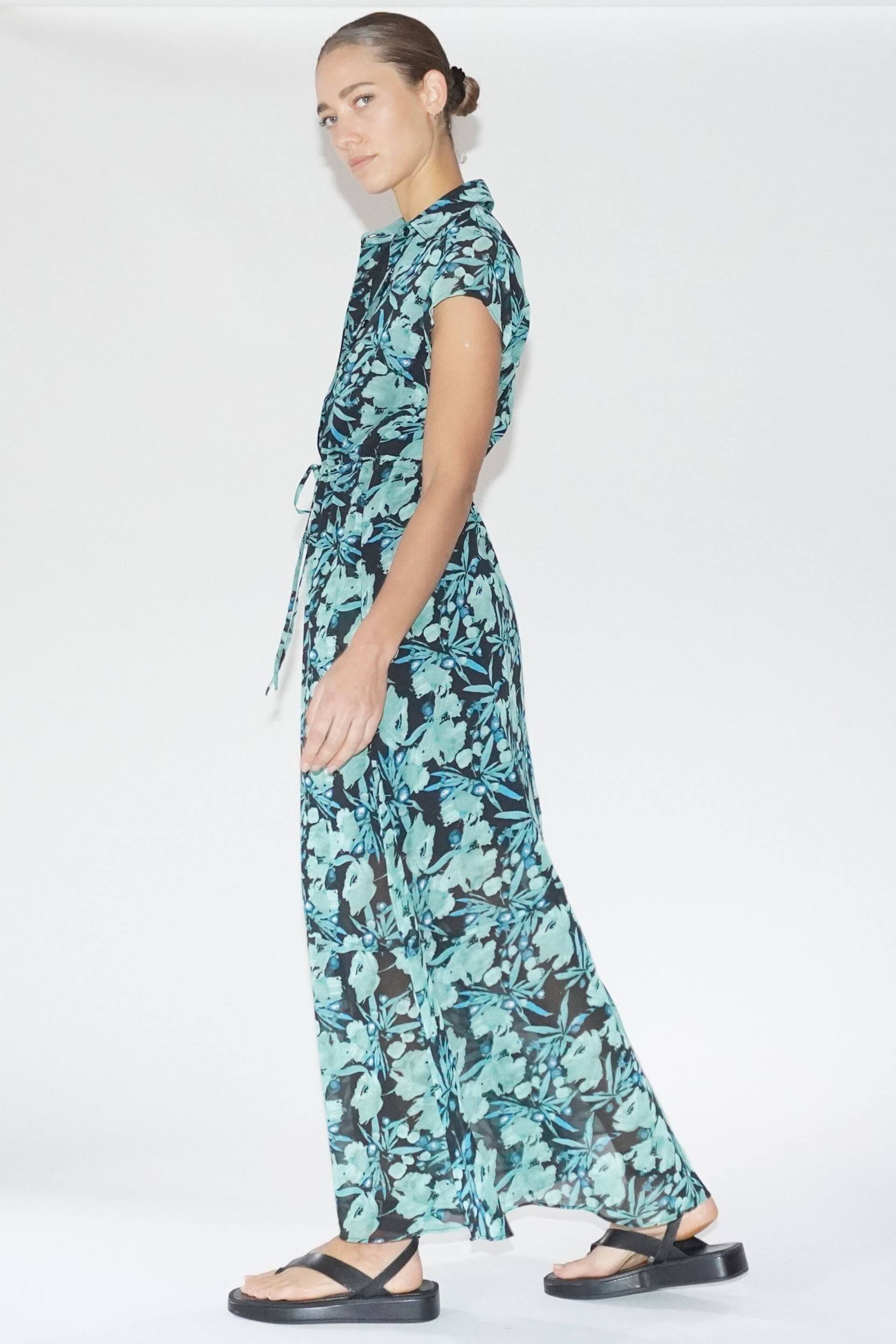 Religion Green Floral Maxi Midi Shirt Dress With Tie Waist - Image 7 of 7