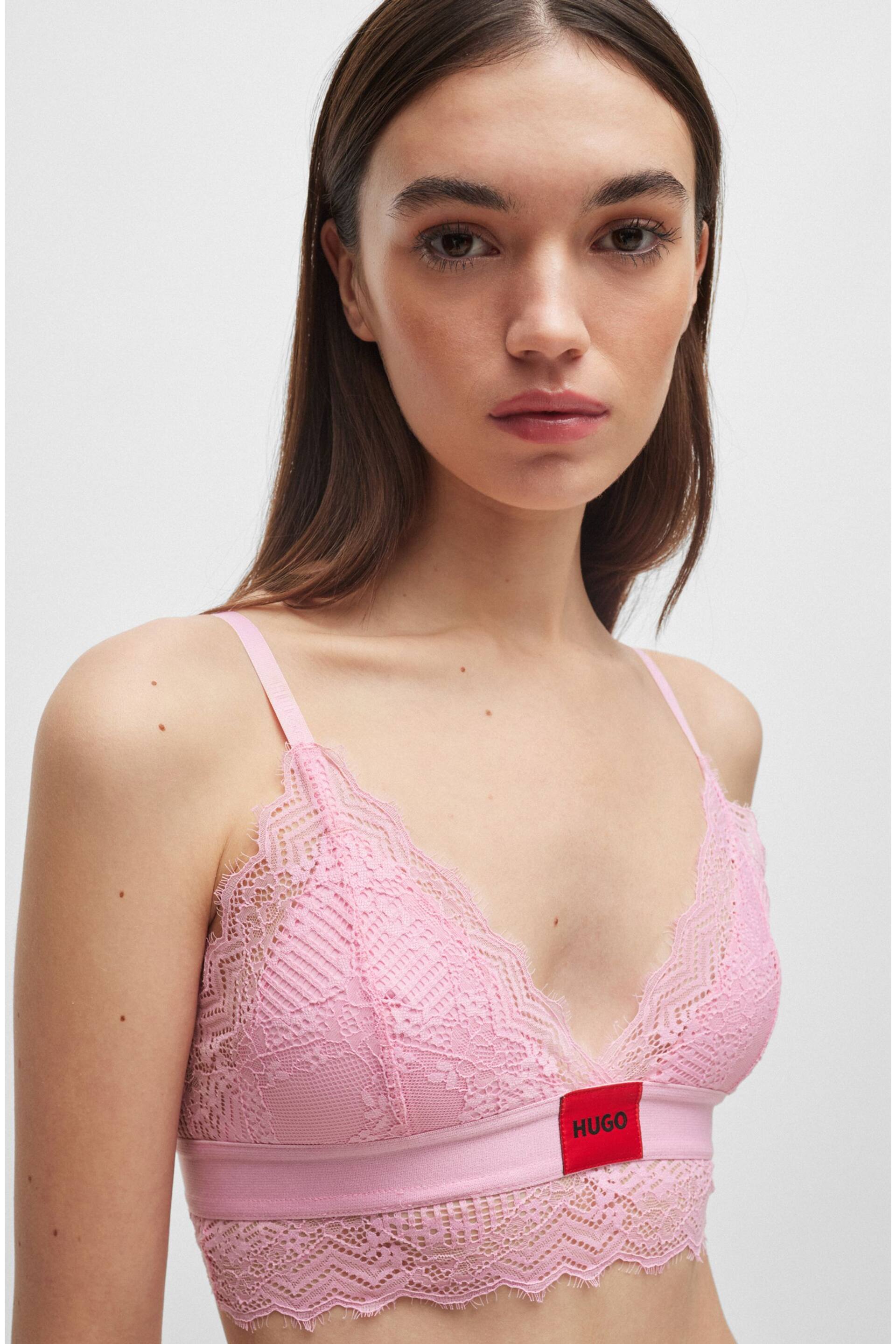 HUGO Pink Padded Triangle Bra in Geometric Lace With Logo Label - Image 1 of 5