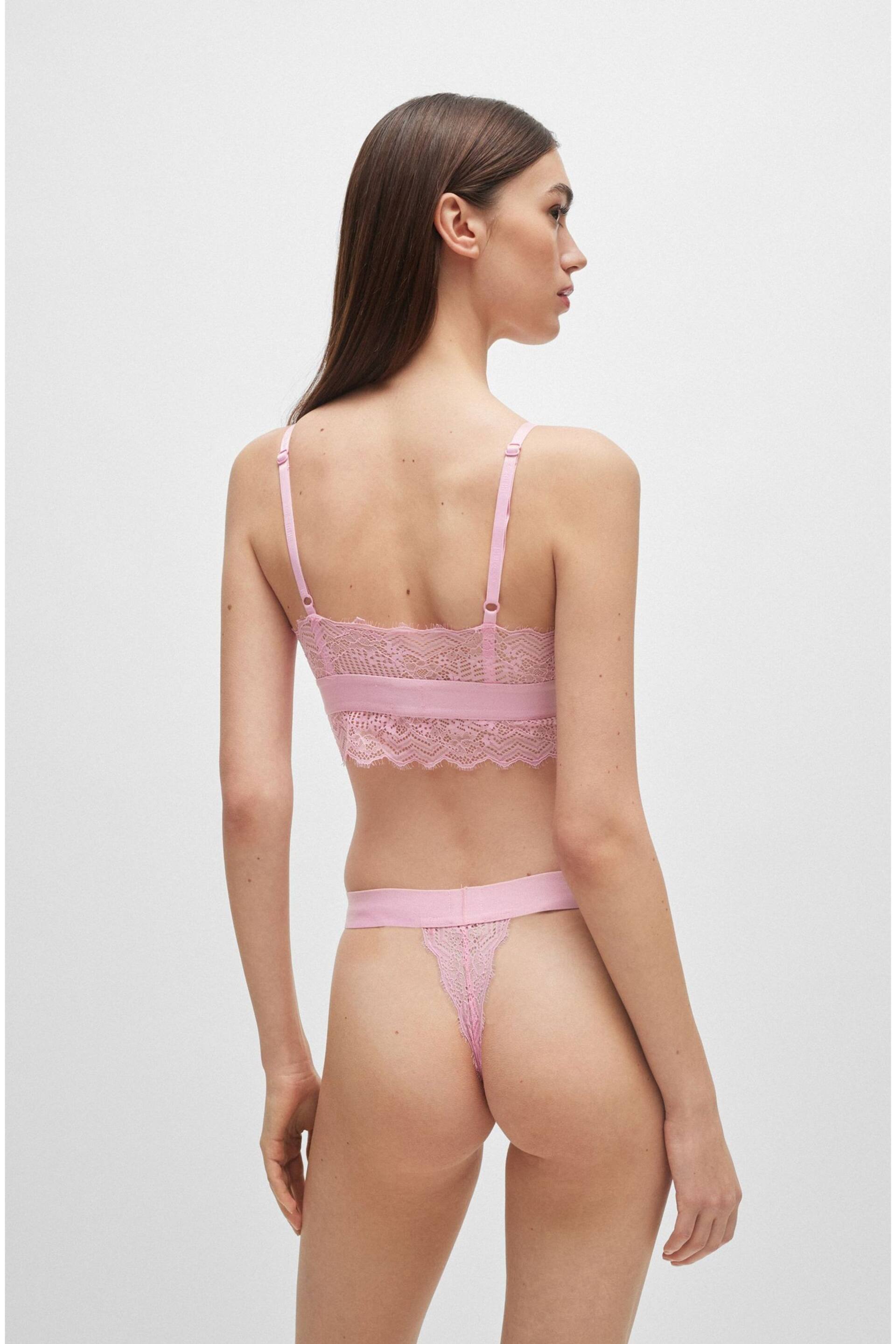 HUGO Pink Padded Triangle Bra in Geometric Lace With Logo Label - Image 4 of 5