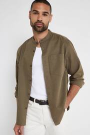 River Island Green Khaki Long Sleeve Linen Blend Shirt - Image 1 of 4