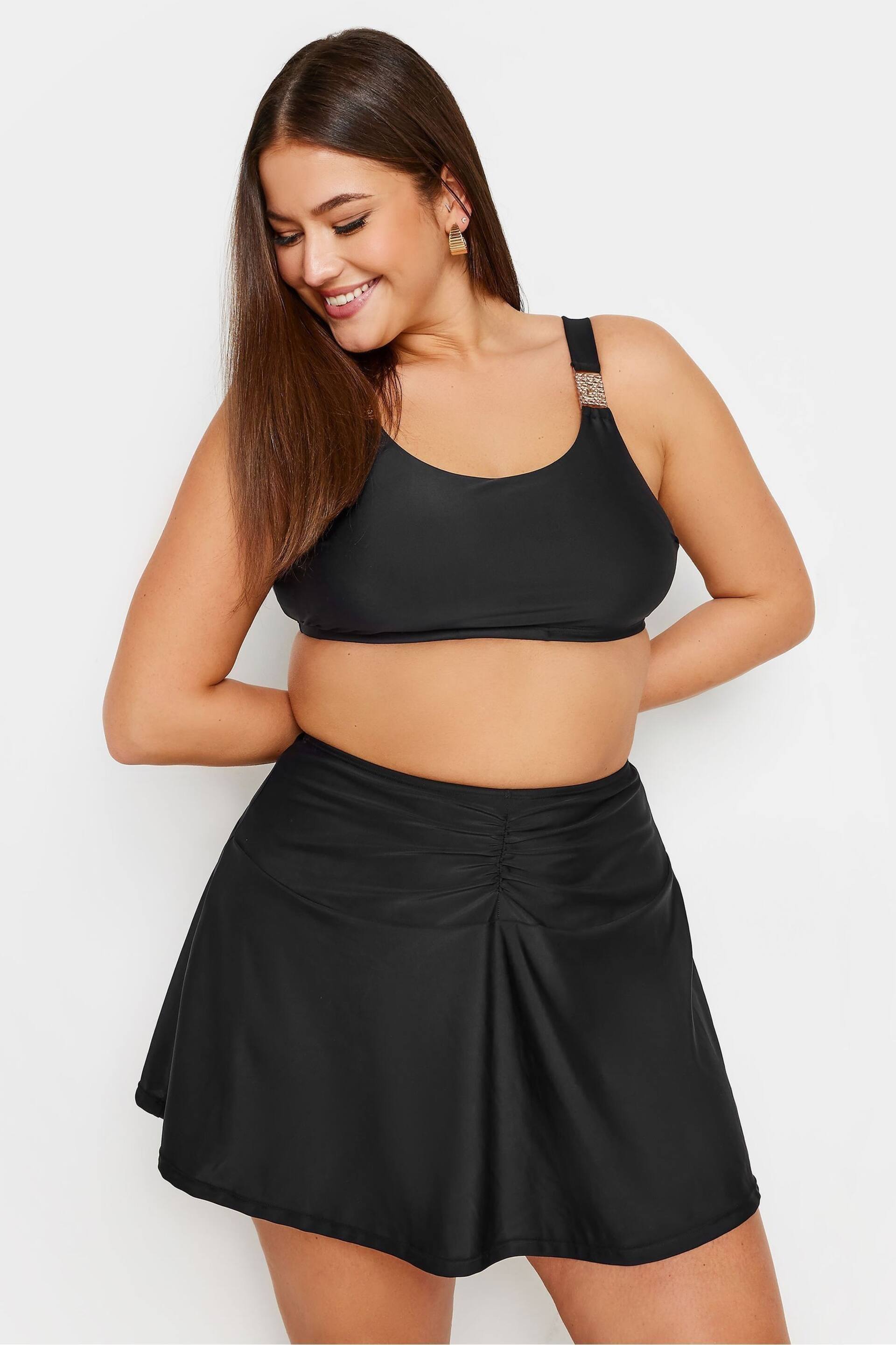 Yours Curve Black Ruched Front Swim Skirt - Image 1 of 5