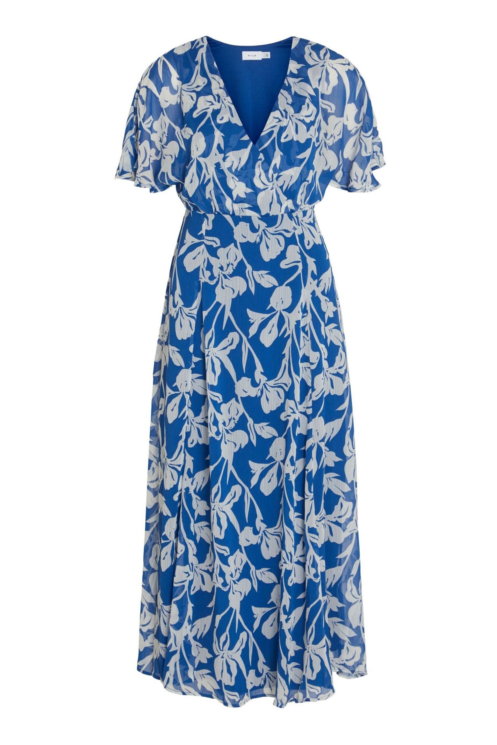 VILA Blue Angel Sleeve Midi Occasion Dress - Image 6 of 7