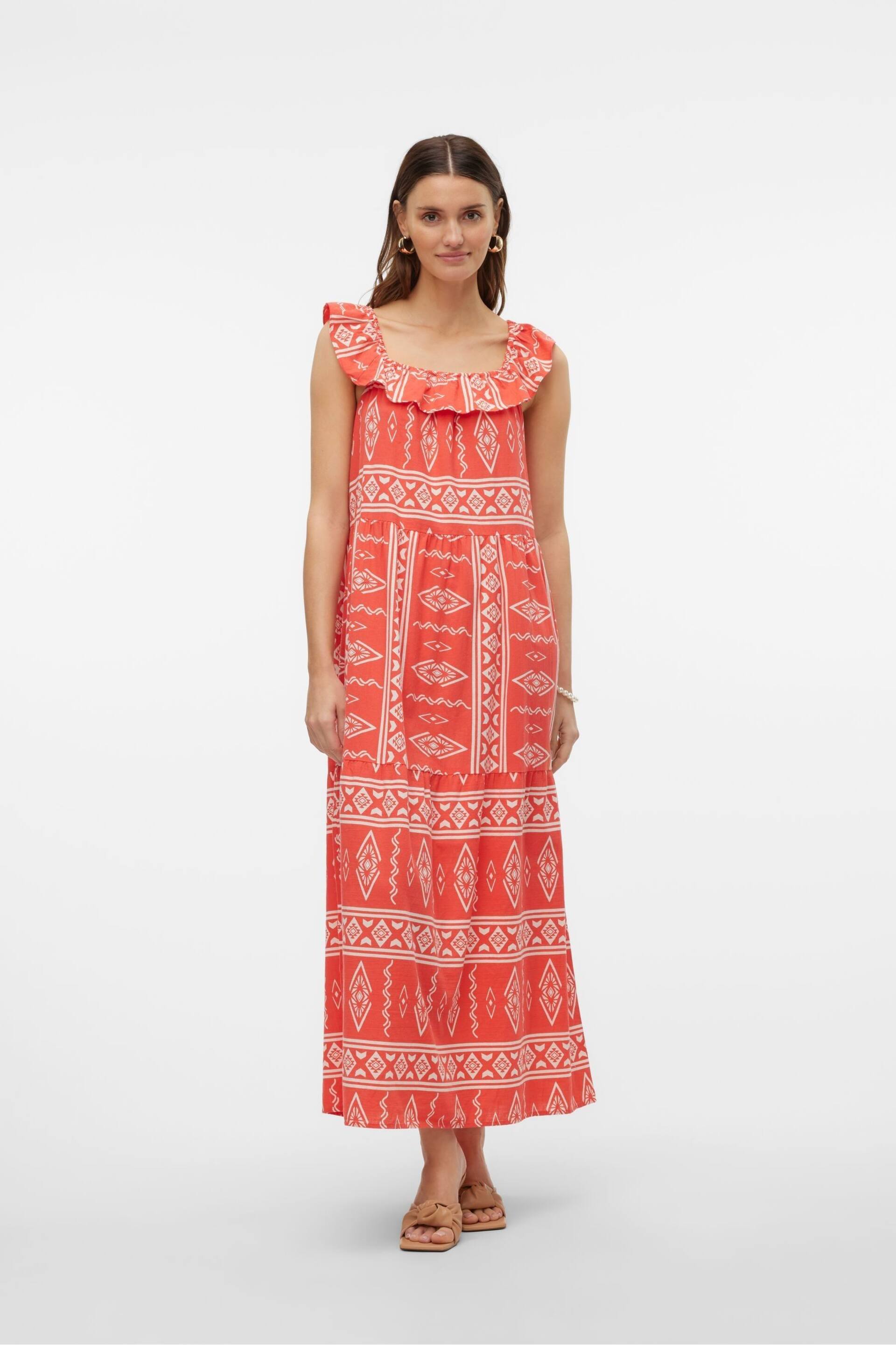 VERO MODA Pink Aztec Print Ruffle Summer Maxi Dress - Image 2 of 7