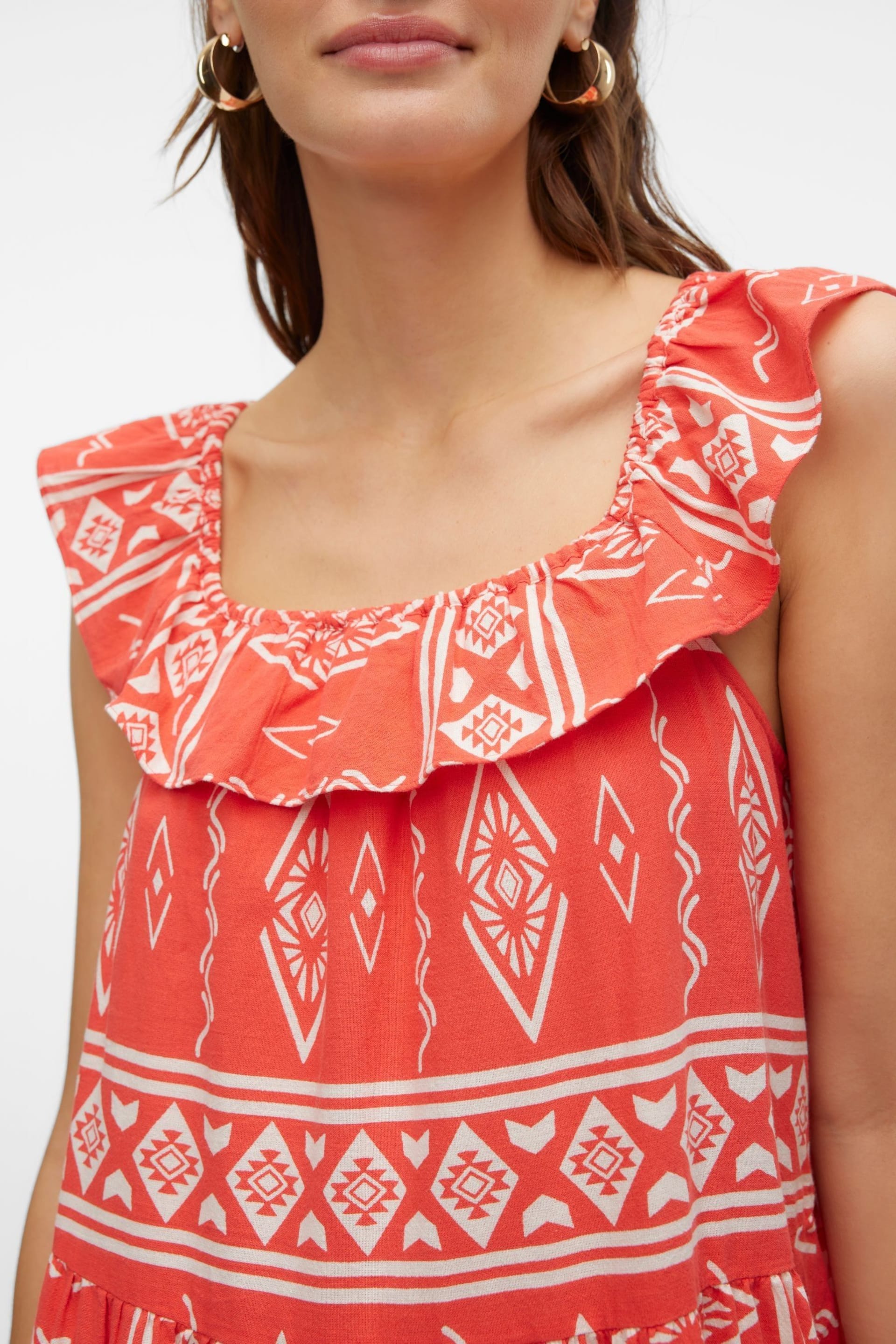 VERO MODA Pink Aztec Print Ruffle Summer Maxi Dress - Image 4 of 7