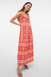 VERO MODA Pink Aztec Print Ruffle Summer Maxi Dress - Image 5 of 7