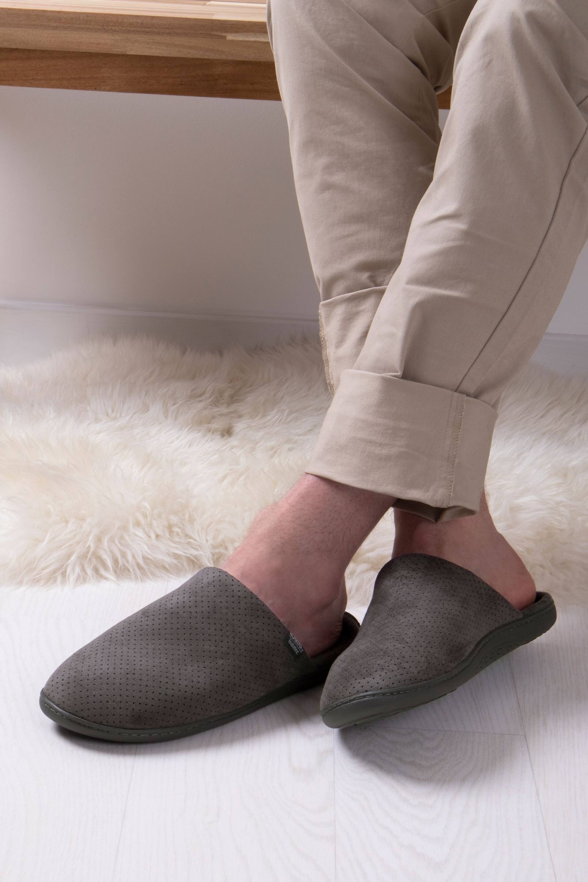 Totes Grey Isotoner Airtex Suedette Mules Slippers - Image 1 of 5