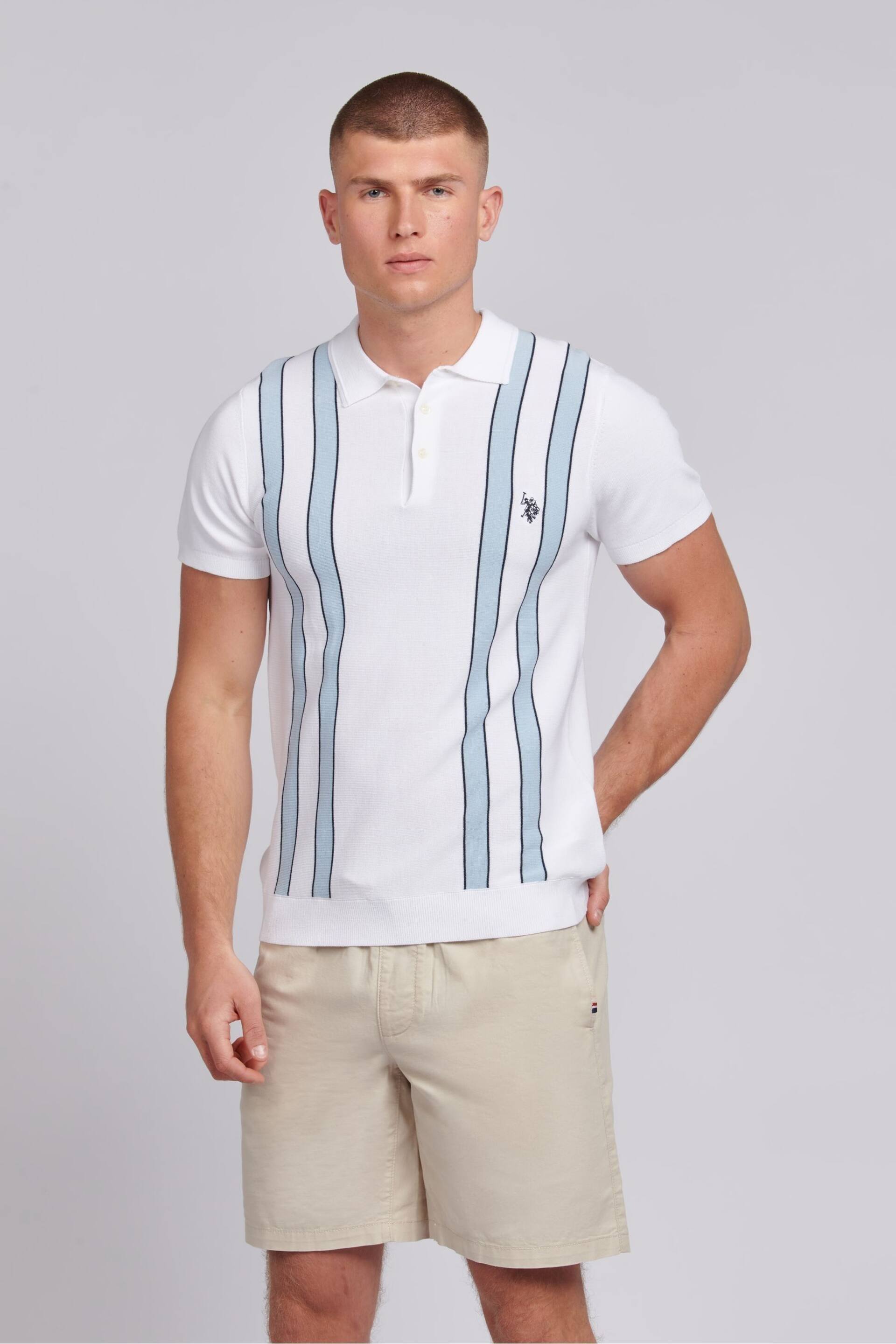 U.S. Polo Assn. Mens Regular Fit Vertical Stripe Knit White Polo Shirt - Image 1 of 7