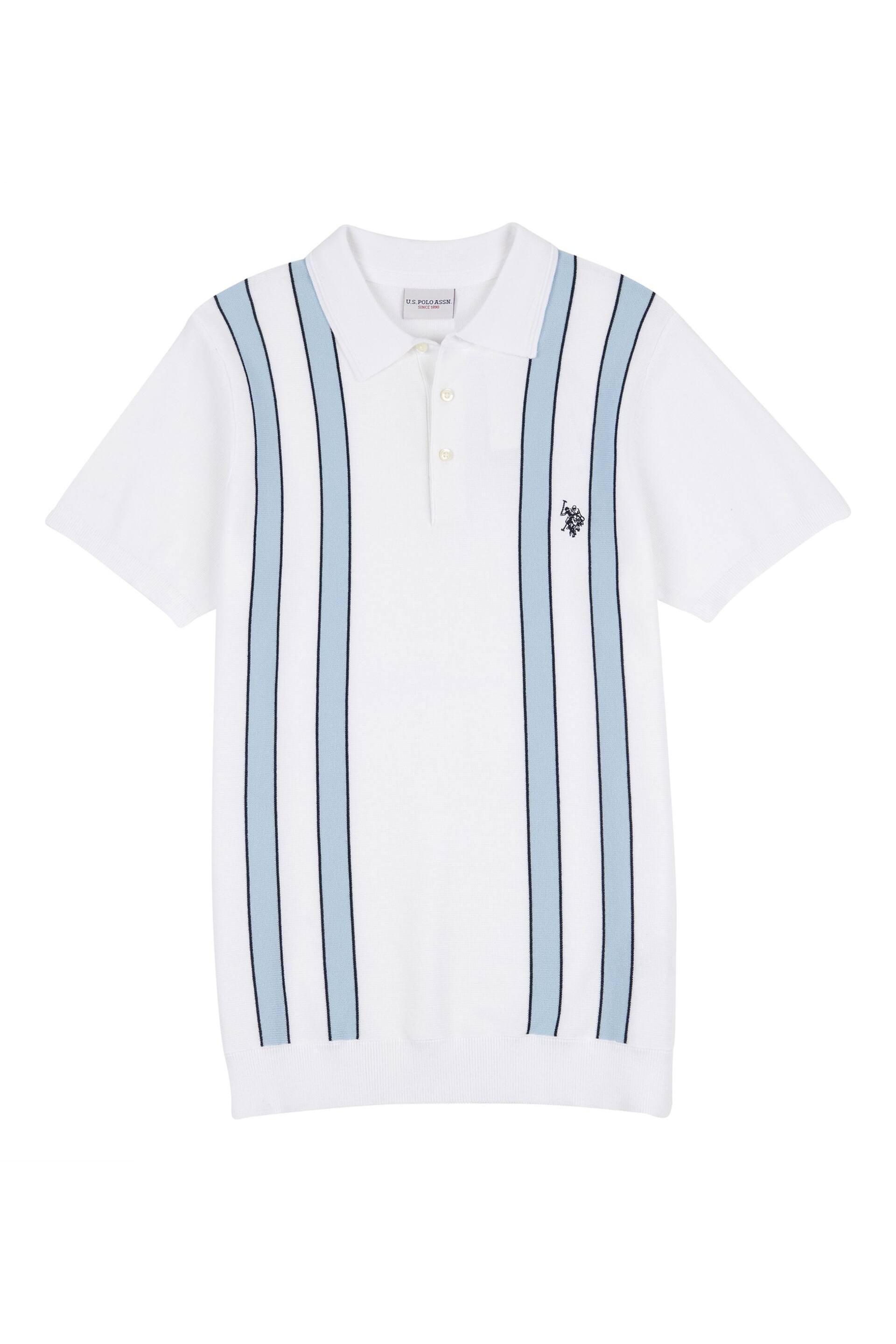 U.S. Polo Assn. Mens Regular Fit Vertical Stripe Knit White Polo Shirt - Image 5 of 7