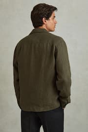 Reiss Khaki Viera Linen Overshirt - Image 4 of 5