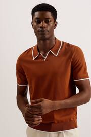 Ted Baker Brown Stortfo Short Sleeve Rayon Open Neck Polo Shirt - Image 3 of 6