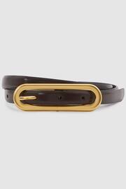 Reiss Chocolate Chaya Thin Leather Elongated Buckle Belt - Image 1 of 4