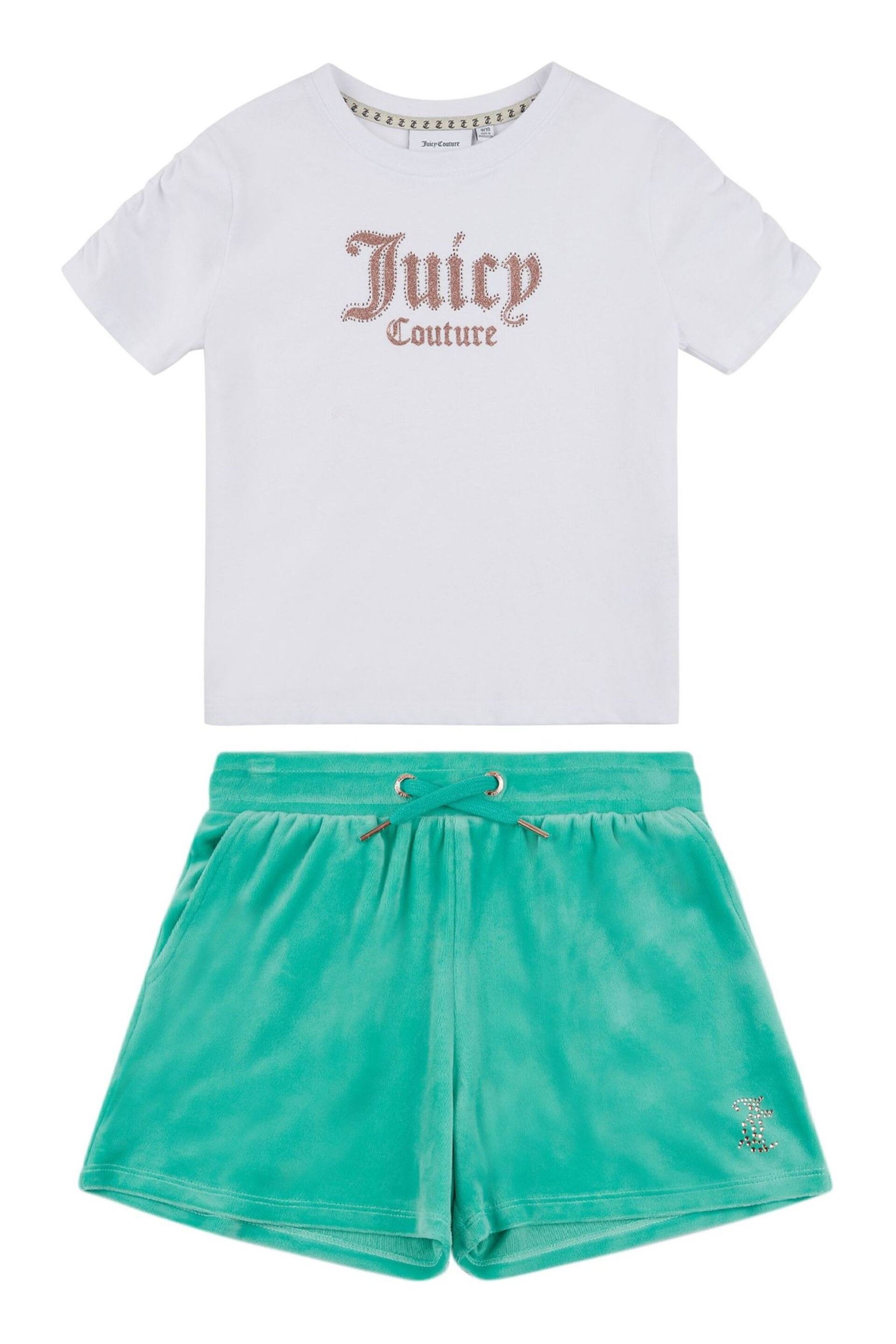 Juicy Couture Girls Pink Diamante T-Shirt & Shorts Set - Image 1 of 4
