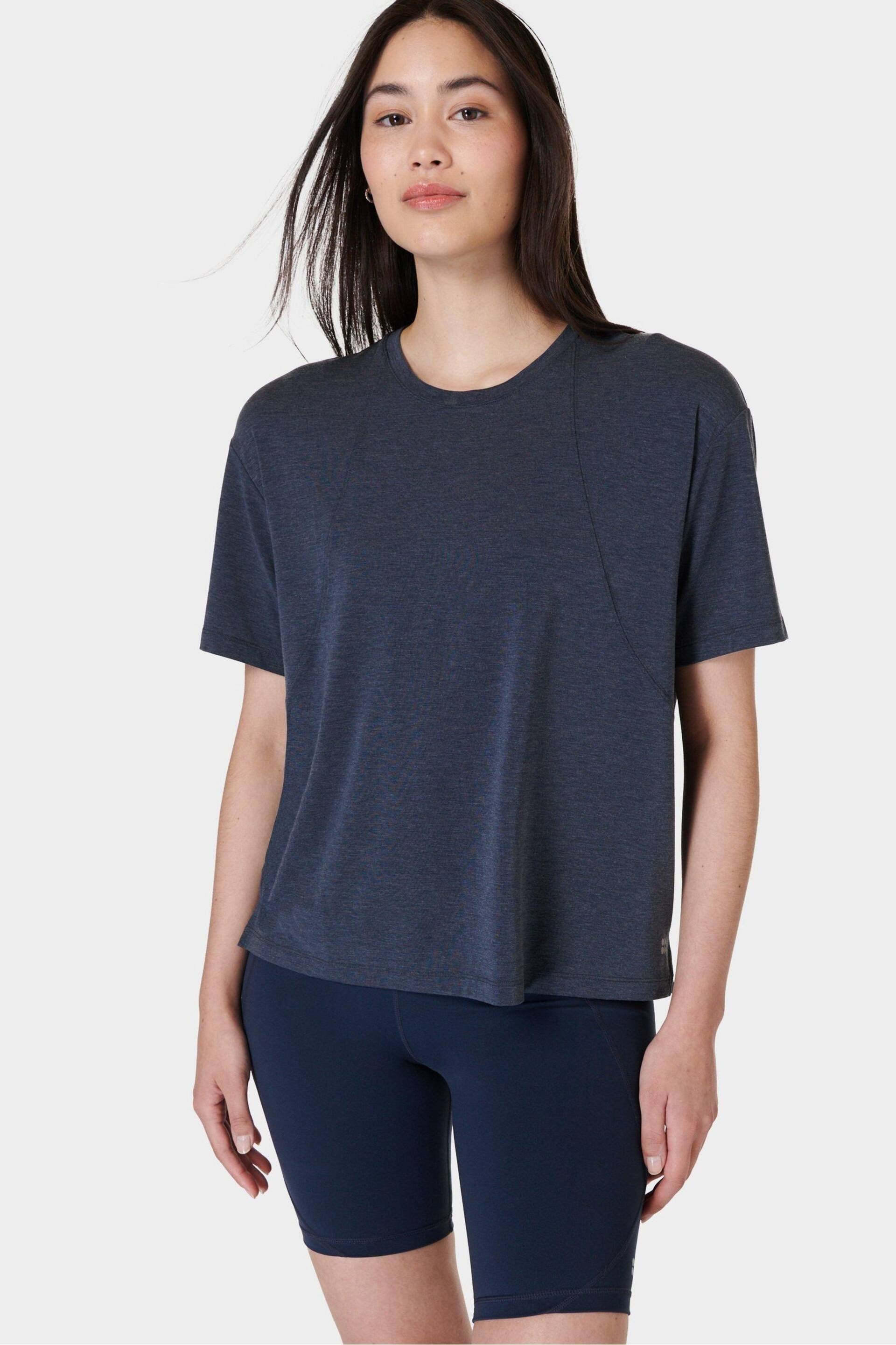 Sweaty Betty Navy Blue Soft Flow Studio T-Shirt - Image 1 of 8