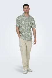 Only & Sons Green Printed Linen Resort Shirt - Image 1 of 6