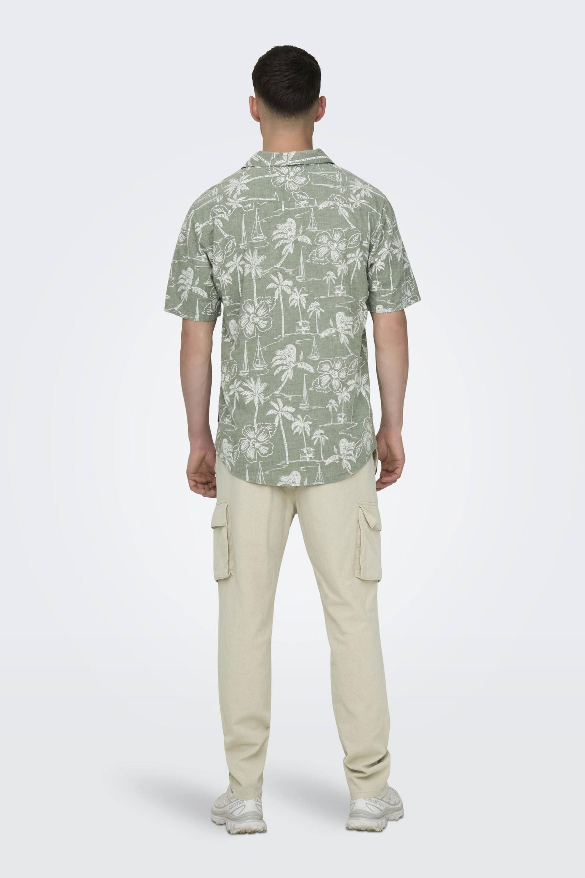 Only & Sons Green Printed Linen Resort Shirt - Image 2 of 6